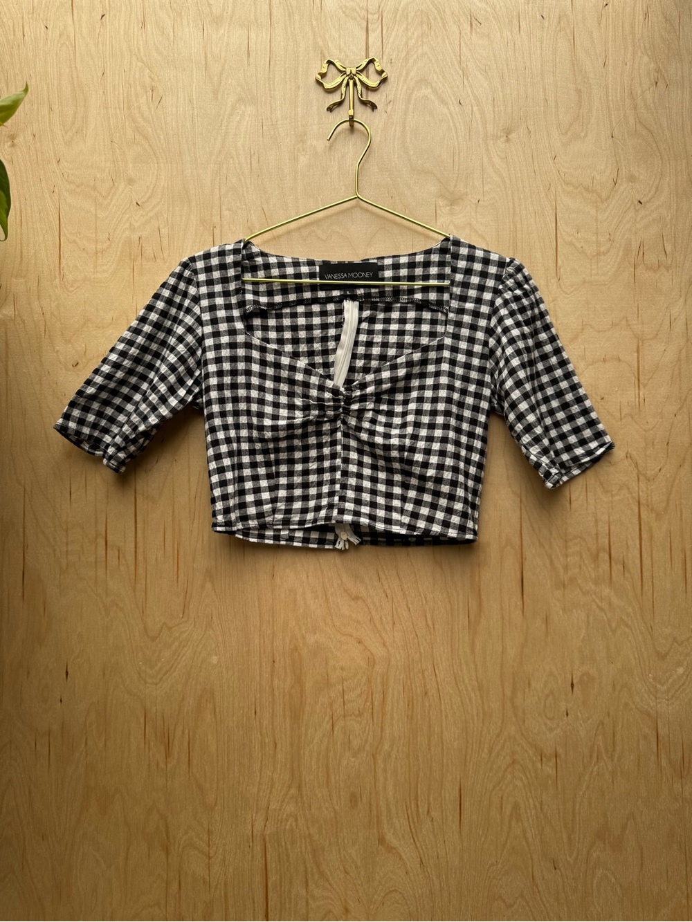 VANESSA MOONEY Gingham Crop Top Black White L - Picture 3 of 8